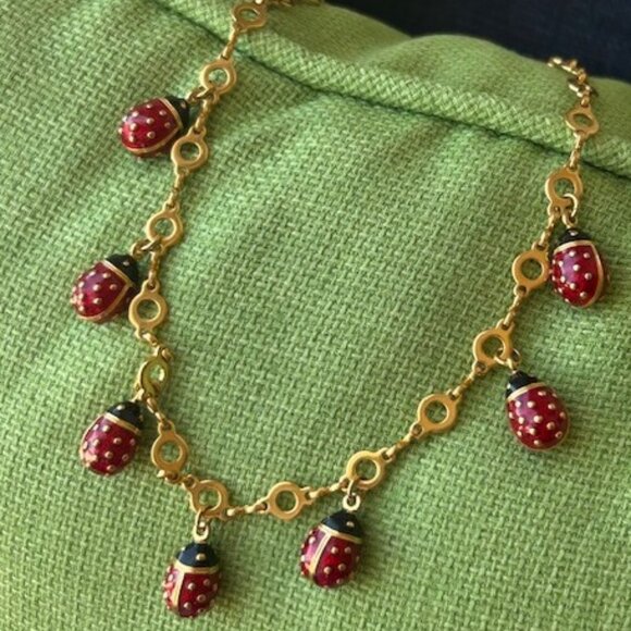 JOAN RIVERS Ladybug Charm Gold Link NECKLACE - Picture 3 of 8